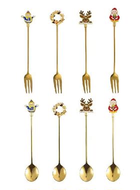 896A 4pcs/set Stainless Steel Spoon Fork Christmas Gift