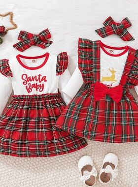 Toddler Girls Dress Long Sleeve Christmas Ruffles Plaid