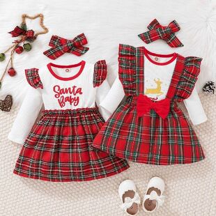 Toddler Girls Dress Long Sleeve Christmas Ruffles Plaid