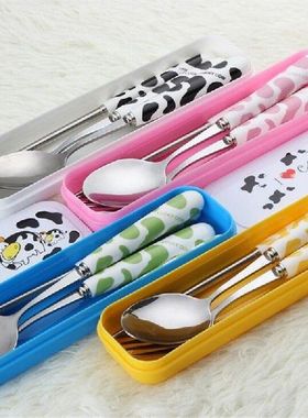 Baby Kids Cute Fork Spoon Cutlery Set Cartoon Ceramic