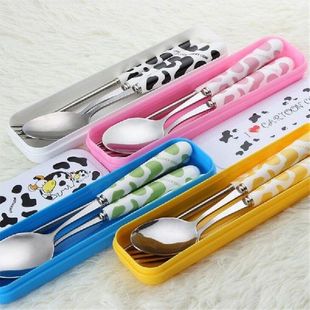 Baby Kids Cute Fork Spoon Cutlery Set Cartoon Ceramic
