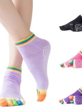 Yoga Toe Socks With Grips Pilates Women Toeless Socks For