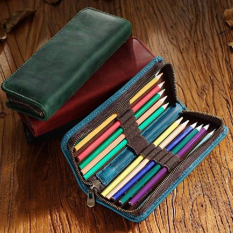Vintage Leather Pencil Case Lightweight Pen Bag for Student