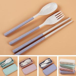 Set Fork Cutlery Folding Foldable Wheat Portable Straw
