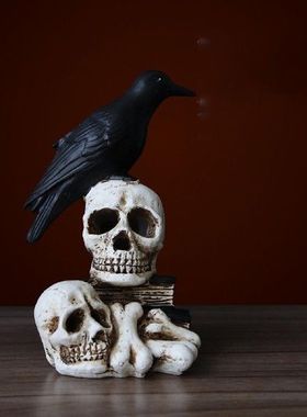 Crow Skull Light Gothic Crow Perching On Skull for