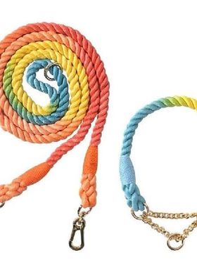 Gradient Color Dog Collars Accessories Leashes Rope Metal