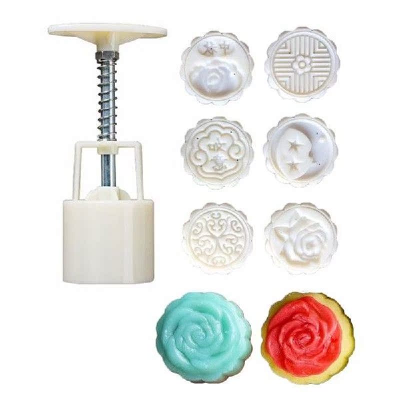 1Set 50g Mooncake Barrel Mold  Flower Stamps Hand Press