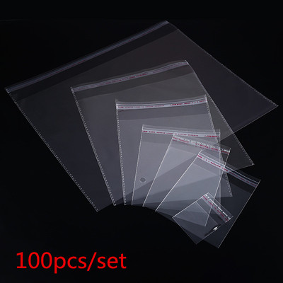 100pcs Multiple Size Clear Self-adhesive Cello Cellophane Ba