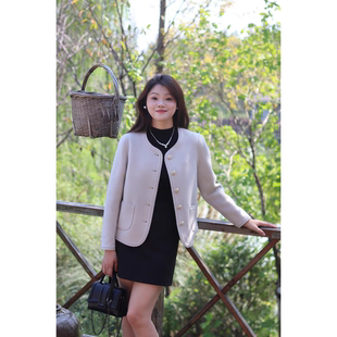 【100%羊毛】绣花工艺小香风双面呢短款圆领羊毛大衣秋冬新款外套