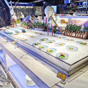 不锈钢亚克力发光led海鲜冰槽酒店餐厅自助餐厅生冷刺身保鲜冰盘