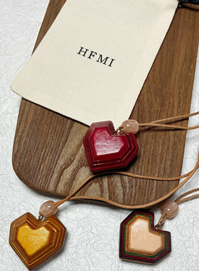 HFMI头层牛皮超厚纯手工打磨真皮爱心月亮车后视镜包包挂件挂饰