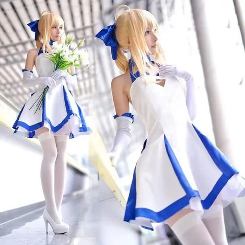 动漫展抹胸套装角色扮演cos服水手服装命运之夜礼服塞巴莉莉白色
