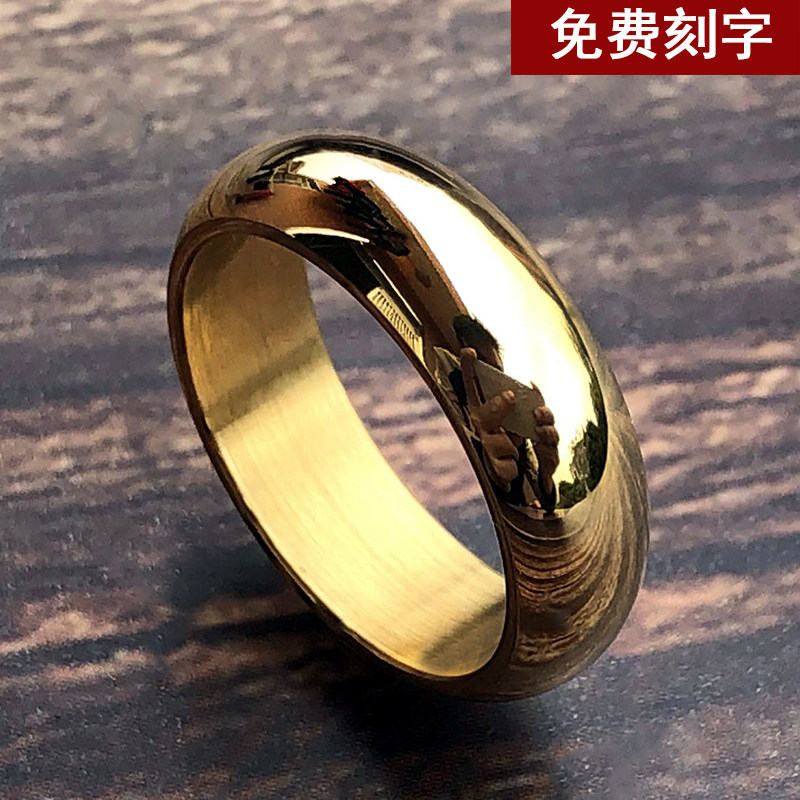 个性简约钛钢戒指男士日韩版单身食指环金色光面潮人尾戒免费刻字