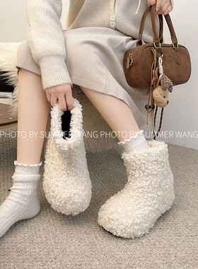 王夏天 羊羔毛厚底雪地靴女2025新款冬季增高保暖外穿毛毛棉鞋子