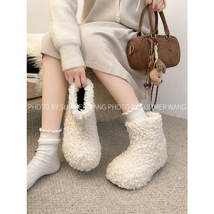 王夏天 羊羔毛厚底雪地靴女2025新款冬季增高保暖外穿毛毛棉鞋子