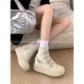 小个子百搭运动休闲帆布鞋 女2026新款 复古高帮厚底小白鞋 王夏天