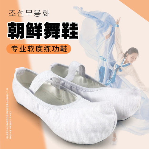 朝鲜舞鞋传统勾勾鞋白色古典舞蹈鞋室内练功鞋儿童成人帆布