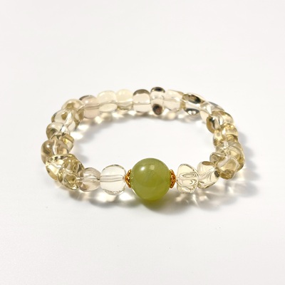 Zeroline碎石柠檬黄水晶岫玉手串