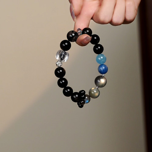 zeroline黑曜石手串女银曜石手链