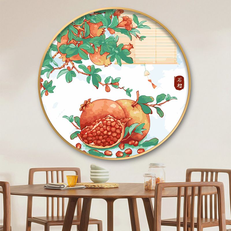 现代新中式餐厅装饰画圆形茶室挂画玄关过道餐桌饭厅背景墙上壁画图片