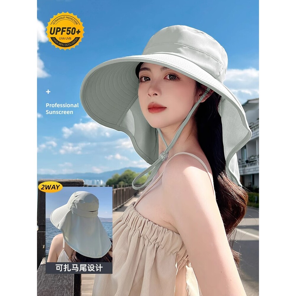 帽子遮阳帽女防晒防紫外线大檐遮脸披肩夏季太阳帽户外海边登山帽