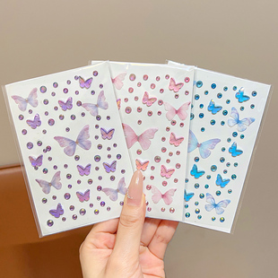 女童蝴蝶贴纸钻石贴纸女孩公主化妆脸贴儿童舞台妆亮片蝴蝶脸贴脸