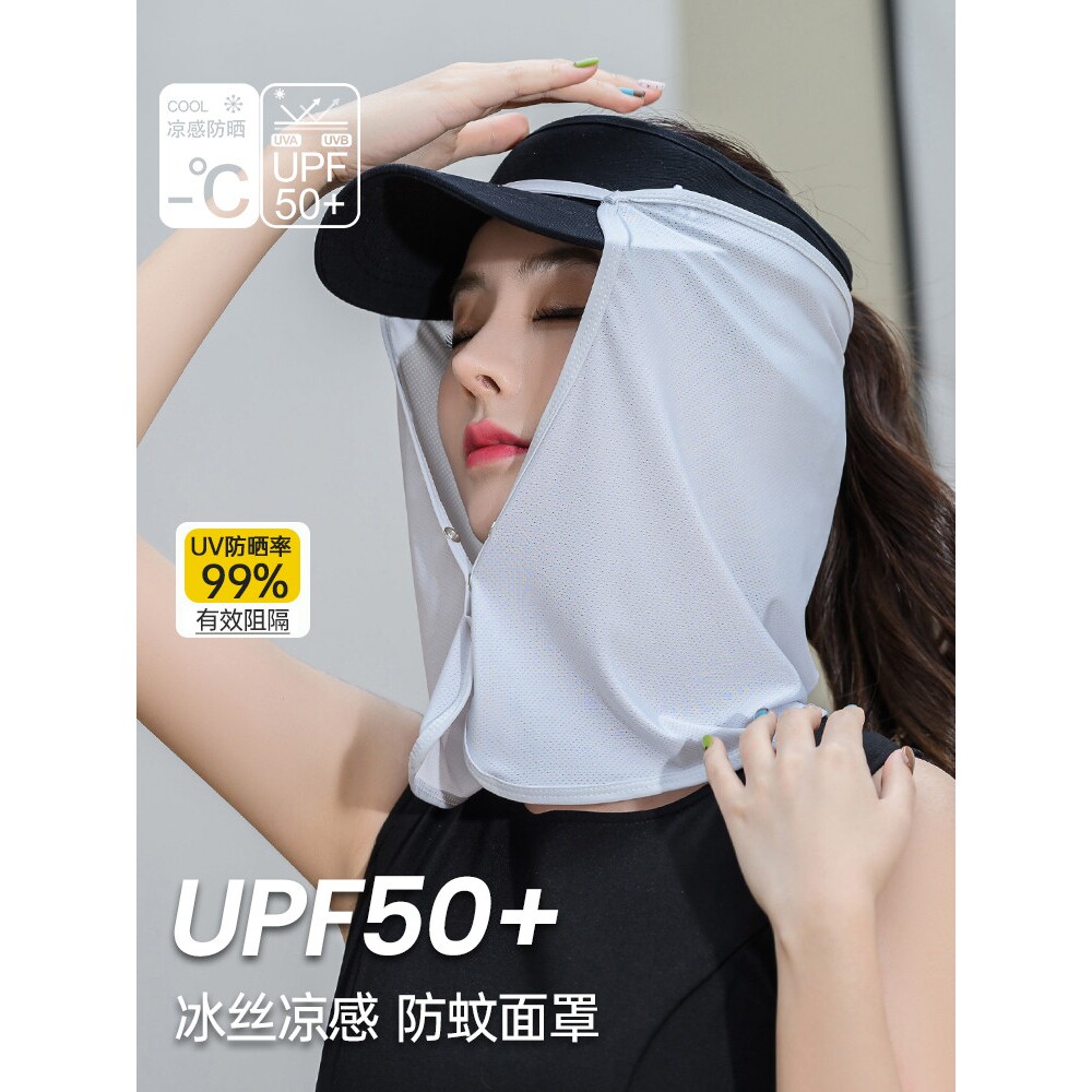 冰丝防晒面罩女夏季防紫外线骑行开车护颈透气遮脸帽子防蚊帘披风