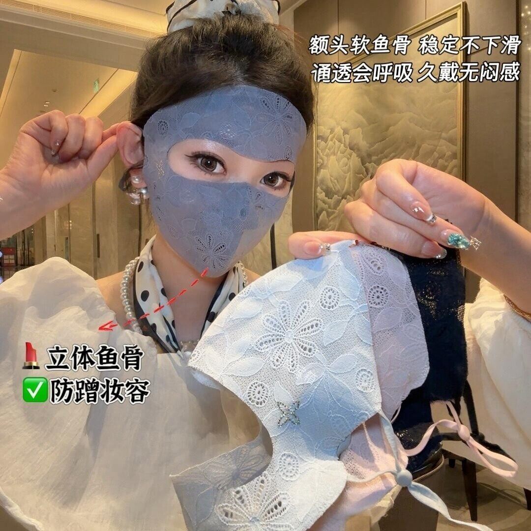 新款蕾丝轻呼吸防晒脸基尼口罩护眼角防蹭妆超透气轻薄女士夏面罩