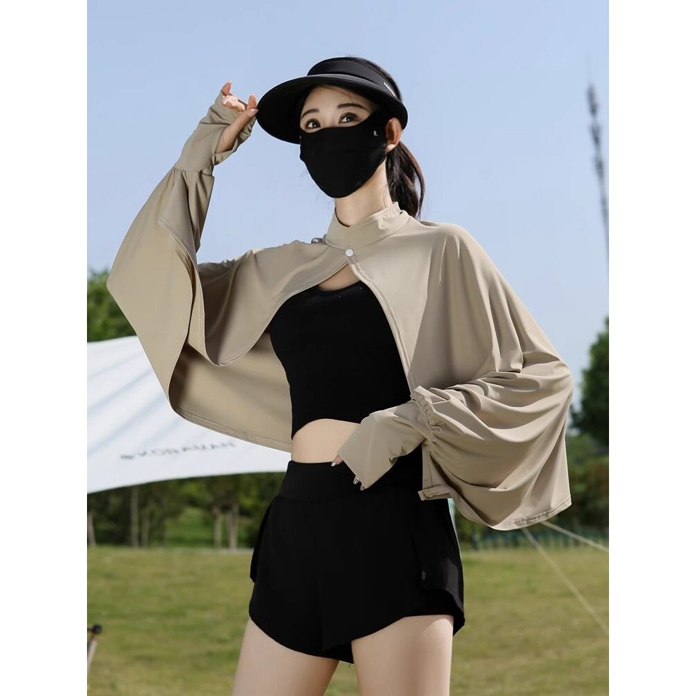 防护披肩女款夏季开车骑车空调衫罩衫斗篷透气宽松长袖冰丝薄外套