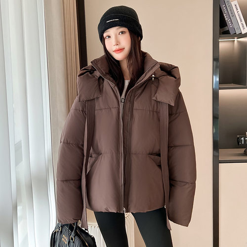 加厚保暖小熊耳连帽大码女棉服