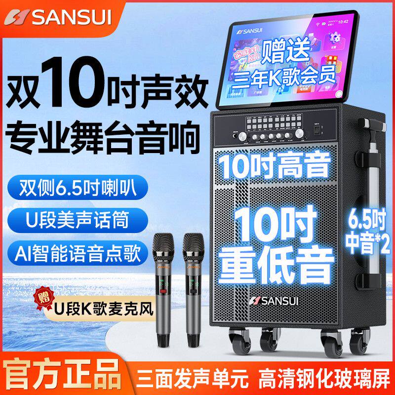 山水DT107新款家庭KTV音响广场舞带显示屏卡拉OK户外k歌移动音箱