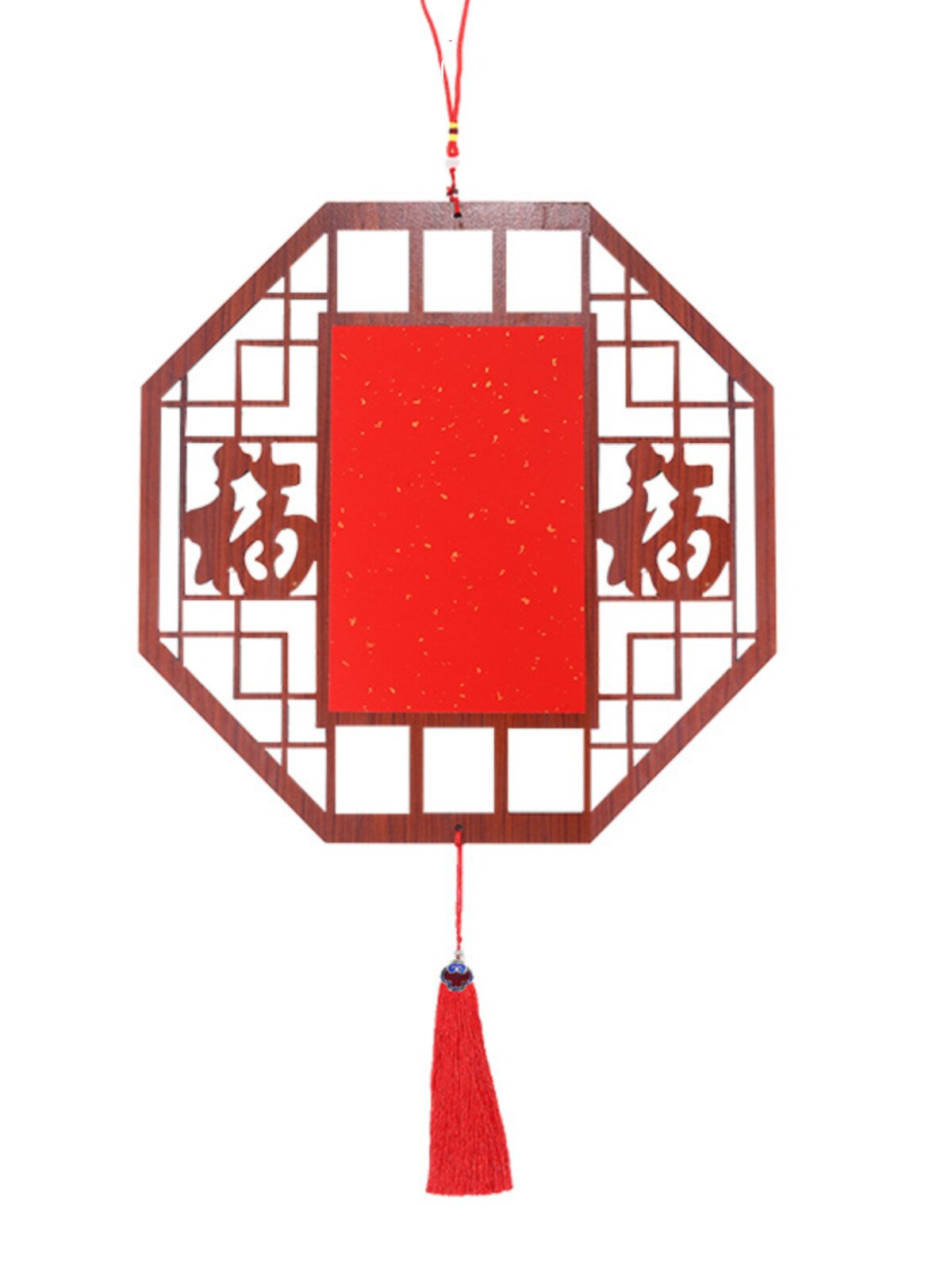 木质镂空大挂件福字硬卡斗方万年红洒金宣纸灯笼新年春节过年挂饰