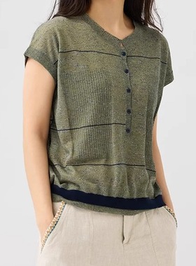 斯琴2025春专柜正品针织马甲半开襟纽扣套头宽松背心BECB00768