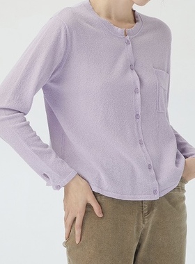 斯琴2022专柜正品春女香芋紫圈圈纱圆领单排扣编织开衫BBCB005132