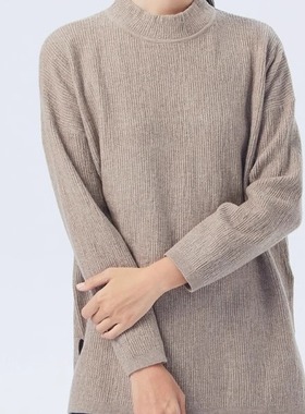 斯琴2023秋季专柜正品卡其罗纹套头长袖中长休闲针织衫BCQB01367