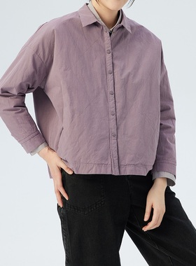 斯琴2023春季新纯棉紫色衬衣领单排扣休闲薄棉外套BCCS00107 1380