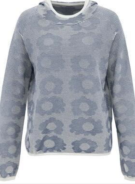 斯琴2022春新款横条纹印花连帽长袖撞色针织衫毛衣 BBCB00668 828