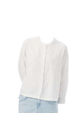 斯琴2024春专柜正品白色苎麻混纺刺绣单排扣衬衫上衣春BDCS01701