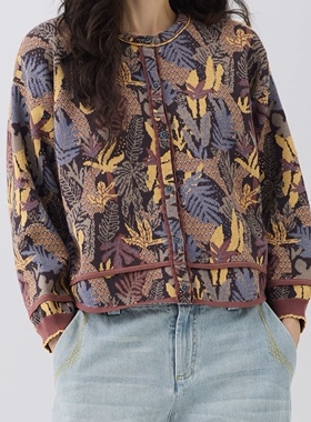 斯琴2025秋冬专柜正品纯棉提花针织开衫圆领单排扣外套BEQB002150