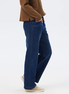 斯琴2024专柜正品女棉质直筒宽松牛仔裤子长裤加绒时尚CKQ240315