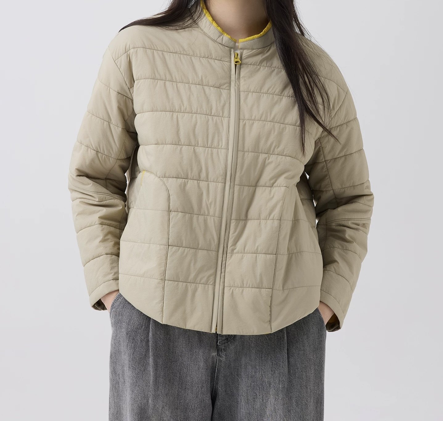 斯琴2025秋冬专柜正品香槟色小立领拉链棉服外套百搭BEDS001136