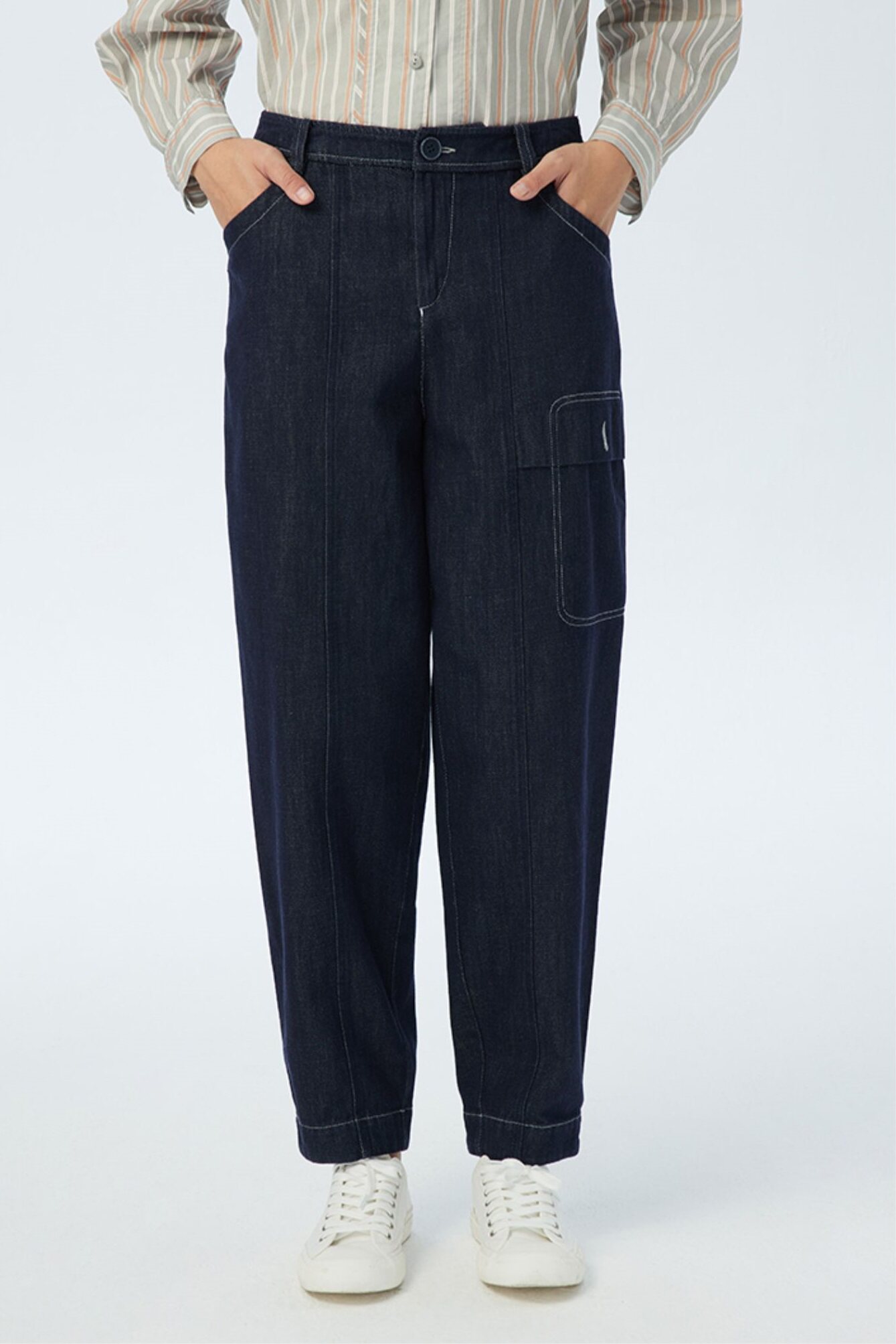 斯琴2022秋新品棉质工装风中腰直筒宽松牛仔裤长裤 ckq220602 988