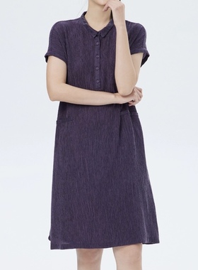 斯琴2023春专柜正品紫色翻领套头连袖短袖中长连衣裙 BCCQ00407