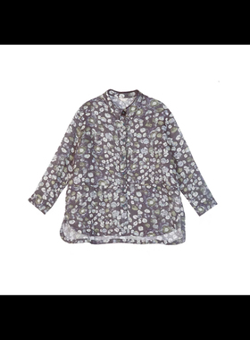 斯琴2024夏专柜正品印花苎麻翻领衬衫宽松长袖上衣开衫BDXS022150