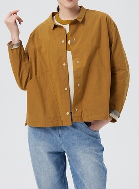 斯琴2023春新品纯棉黄色衬衫领落肩单排扣抽绳外套BCCS01906 1080