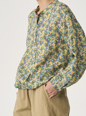 斯琴2023春专柜正品女苎麻印花立领套头落肩长袖衬衫 BCCS037150