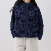 斯琴2025秋冬专柜正品 蓝色提花针织拼接连帽宽松外套BEDS016108