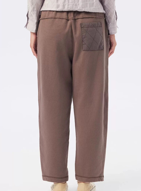 斯琴2024秋专柜正灰咖纯棉松紧腰拼色宽松阔腿休闲裤子BDQK004123