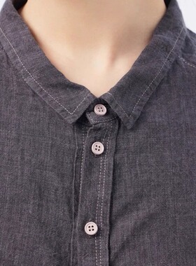 2024春专柜正品女灰色亚麻翻领单排扣衬衫上衣早春BDCS01325