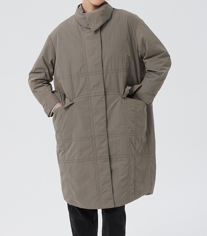 斯琴2023春新品灰色大翻领落肩单排扣中长薄棉服 BCCS00925 1880